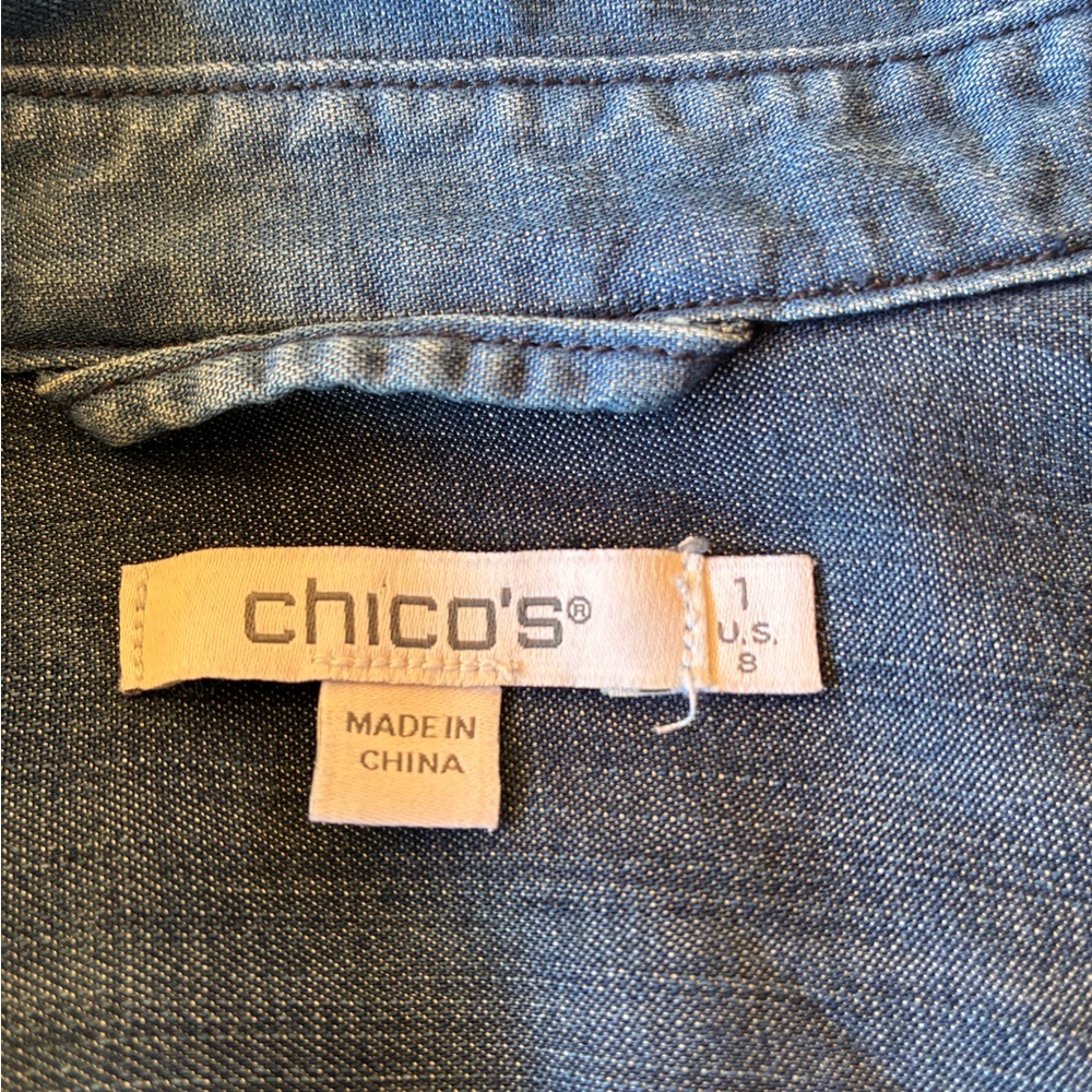 CHICO’S Colorblock Chambray Dress in Marina Bay Indigo Size 8 (1) - Picture 8 of 10